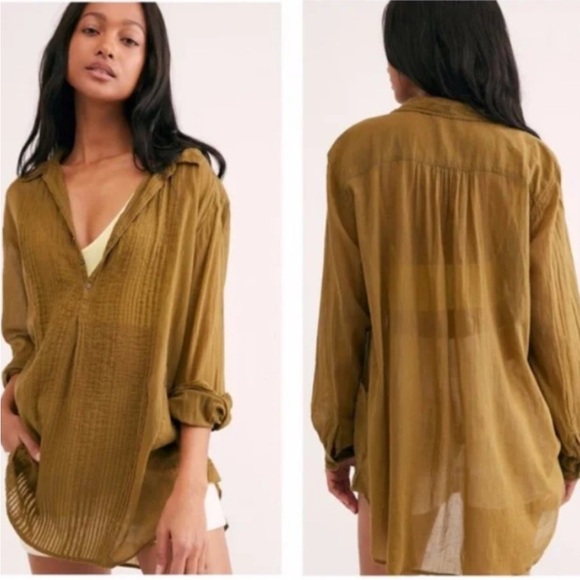 FREE PEOPLE FP One Penny Waverly Tunic – Khaki Green Flowy Boho Estimated Small - Picture 1 of 15